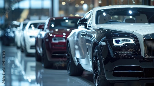 Luxury Cars for Sale in Car Showroom with Blurry Background