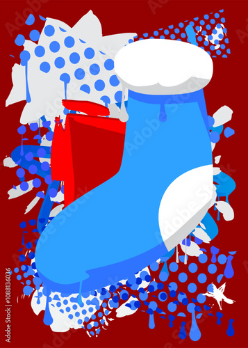 Christmas stocking graffiti. Abstract modern street art decoration performed in urban painting style.