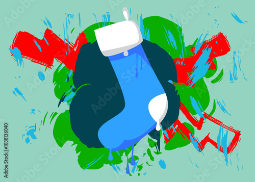 Christmas stocking graffiti. Abstract modern street art decoration performed in urban painting style.