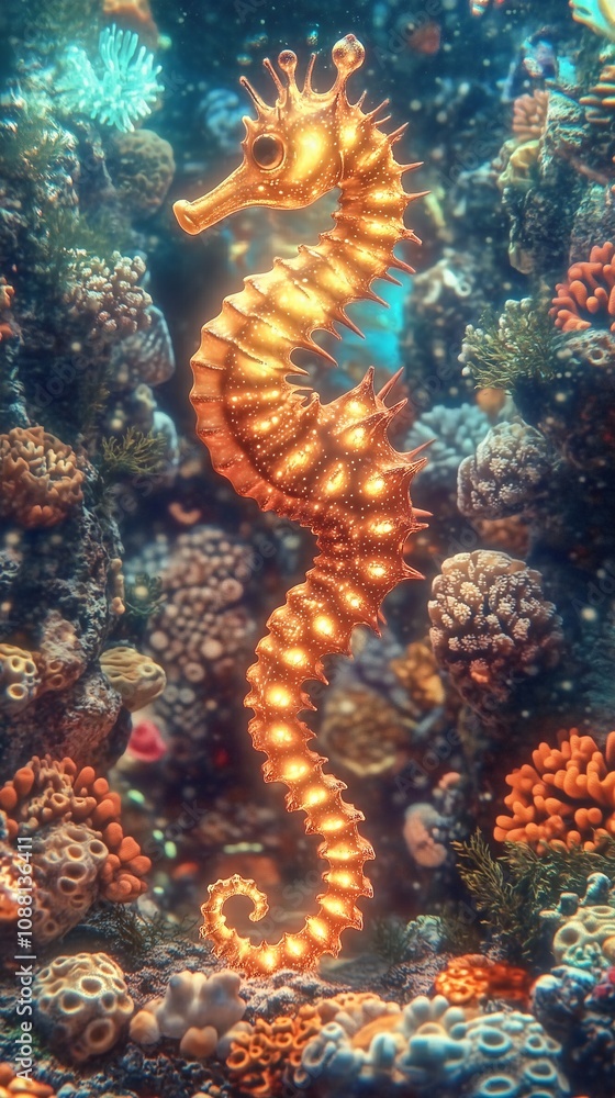 a seahorse with coral reef in aquarium a seahorse with coral reef in aquarium