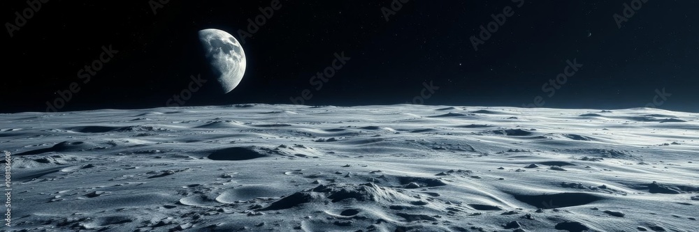 A breathtaking view of the planet Earth from the desolate surface of the moon, landscape, universe A breathtaking view of the planet Earth from the desolate surface of the moon, landscape, universe