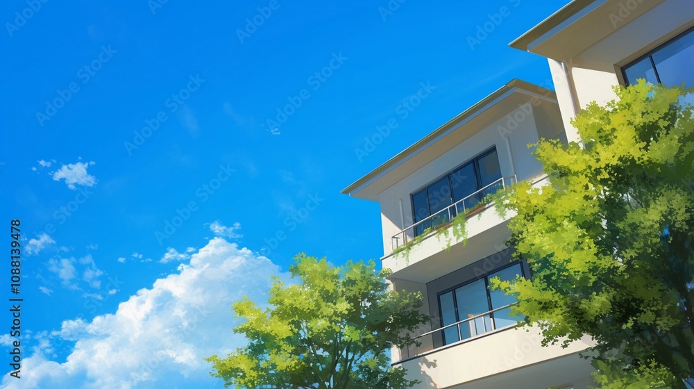 Obraz premium 青空の下に建つ新しい一軒家