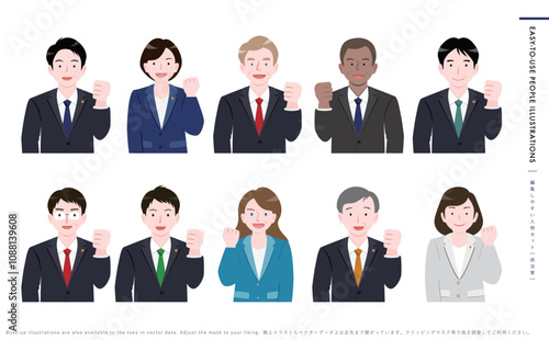 女性と男性の政治家アイコン_スーツを着たやる気のある日本人・アメリカ人のビジネスイラスト