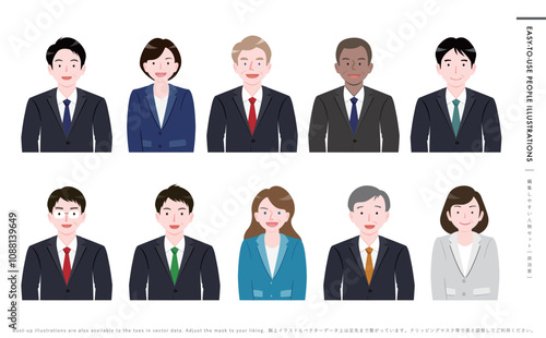 女性と男性の政治家アイコン_スーツを着た日本人・アメリカ人のビジネスイラスト