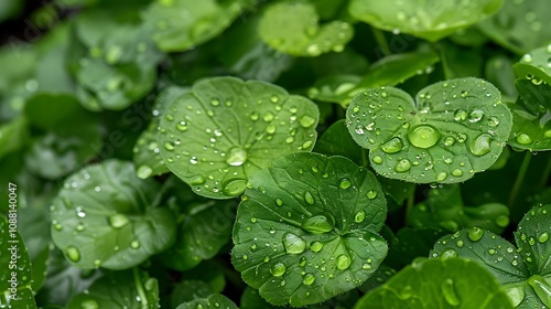 Water drops on green leaves background