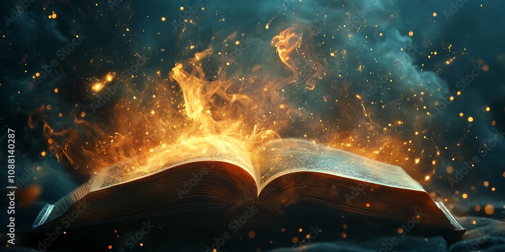 Obraz premium Burning Book Magic Fantasy