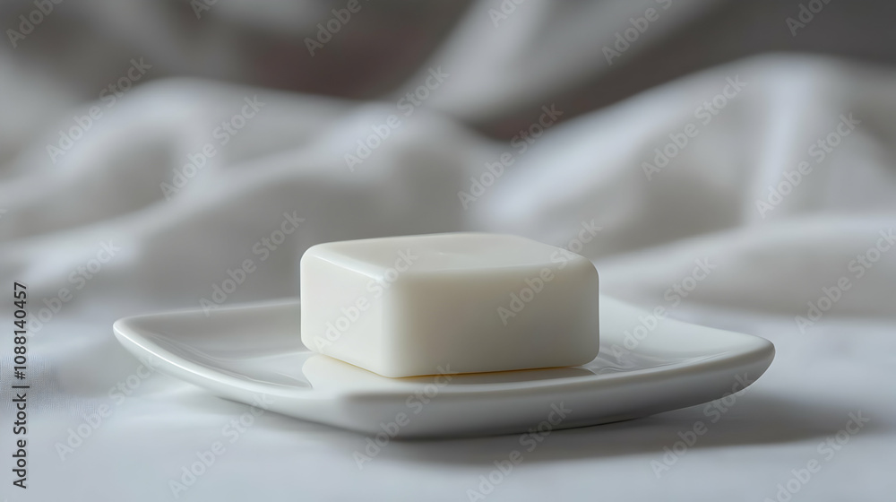 White Cube Soap Dish Minimalist Product Still Life Illustration White Cube Soap Dish Minimalist Product Still Life Illustration