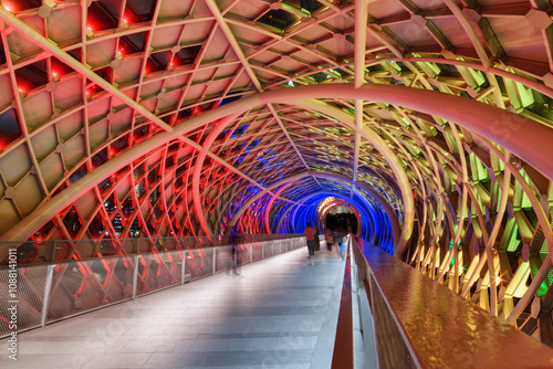 Colorful inside view of Saloma Link Bridge at night, Malaysia