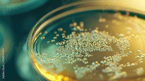 Close-Up Macro Shot of Petri Dish Under Microscope in Laboratory with Blurred Background and Cinematic Look