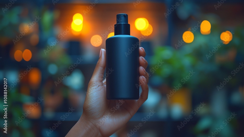 Close-Up of Hand Holding a Bottle on a Beautiful Background Close-Up of Hand Holding a Bottle on a Beautiful Background