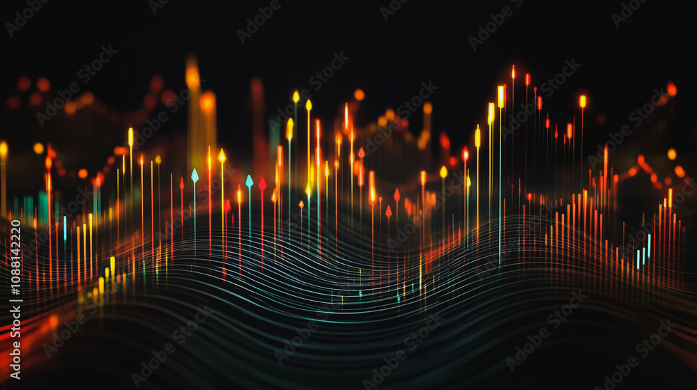 Abstract black background with 3D Colorful charts and graphs with statistics to innovative analyze business potential and forecast future development of companies growth. Abstract black background with 3D Colorful charts and graphs with statistics to innovative analyze business potential and forecast future development of companies growth.