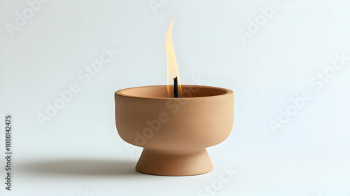 Lit Terracotta Candle in Bowl Illustration