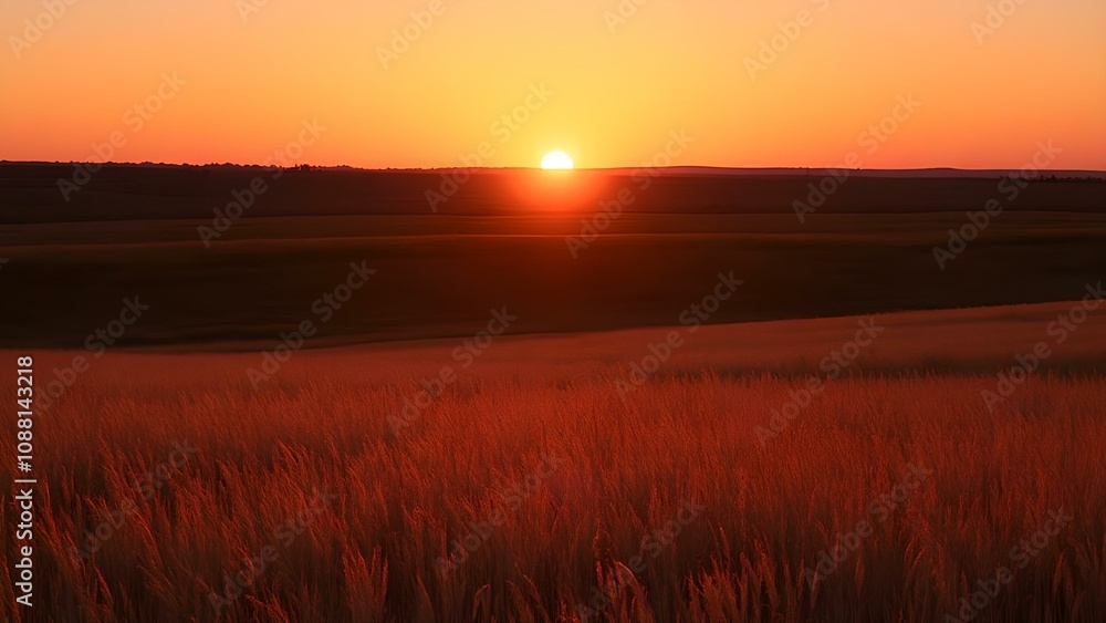 A Golden Meadow Under A Glowing Sunset. The Sky Transitions From Orange To Purple As Shadows Stretch Across The Field A Golden Meadow Under A Glowing Sunset. The Sky Transitions From Orange To Purple As Shadows Stretch Across The Field
