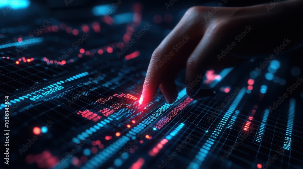 Analyzing stock market trends through neon blue graphs in financial data terrain Analyzing stock market trends through neon blue graphs in financial data terrain