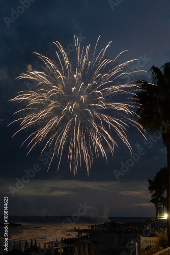 Canvas Print Silvester Feuerwerk am Meer