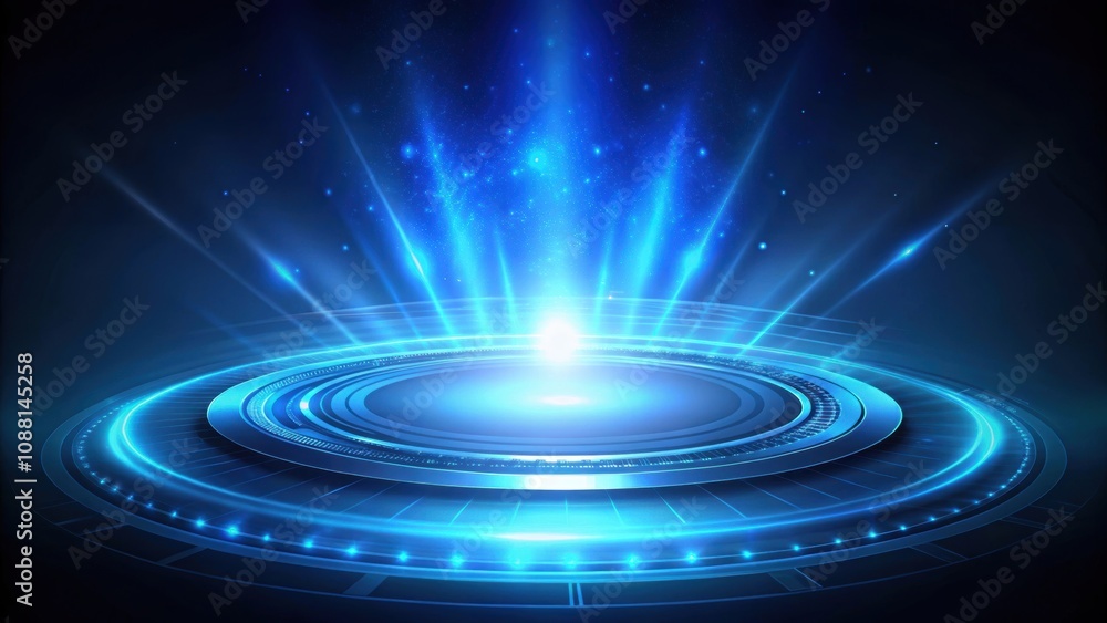 Spotlight shining on holographic HUD circle with blue glow from bottom, on background, spotlight, holographic, HUD, circle Spotlight shining on holographic HUD circle with blue glow from bottom, on background, spotlight, holographic, HUD, circle