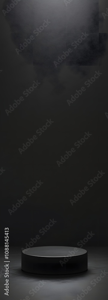 50. A simple black podium with a smooth surface, subtly lit, leaving an open space for showcasing a product. 50. A simple black podium with a smooth surface, subtly lit, leaving an open space for showcasing a product.
