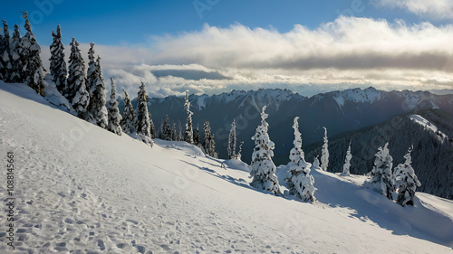 Olympic National Park's winter scenes at Hurricane Ridge, where skiers and snowshoers enjoy fresh powder and breathtaking views

