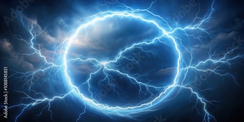 Abstract of a lightning bolt forming a circular shape in the sky, electricity, power, storm, weather, energy, nature, dramatic