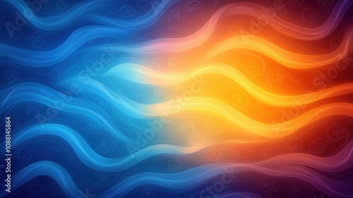 Abstract waves in blue and orange create a dynamic and vibrant visual effect.