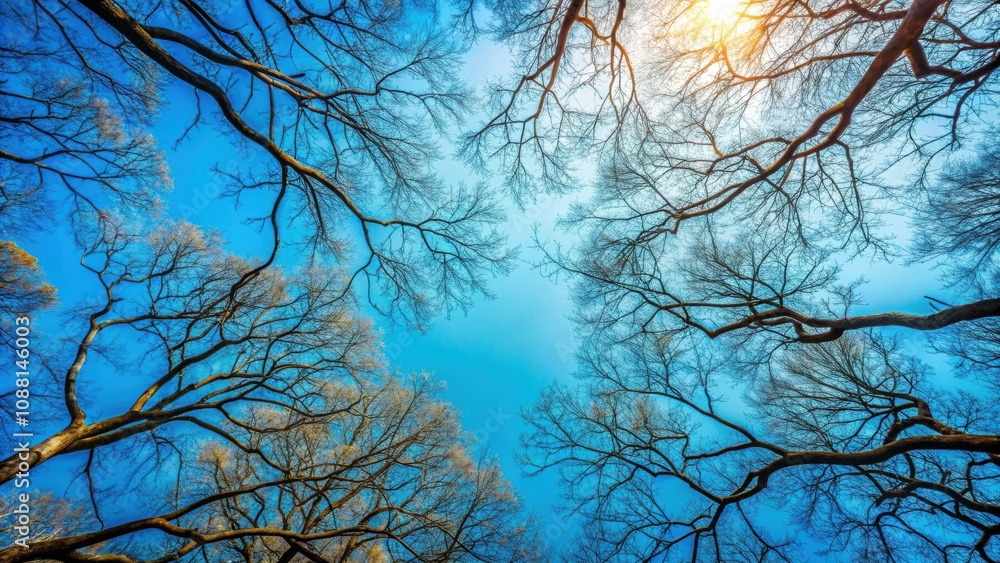 Tree branches silhouetted against bright blue sky, nature, branches, trees, outdoors, scenic, landscape, peaceful Tree branches silhouetted against bright blue sky, nature, branches, trees, outdoors, scenic, landscape, peaceful