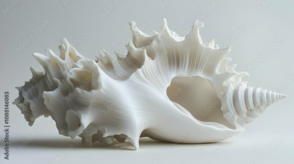 White Seashell 3D Render, Abstract Background Image White Seashell 3D Render, Abstract Background Image