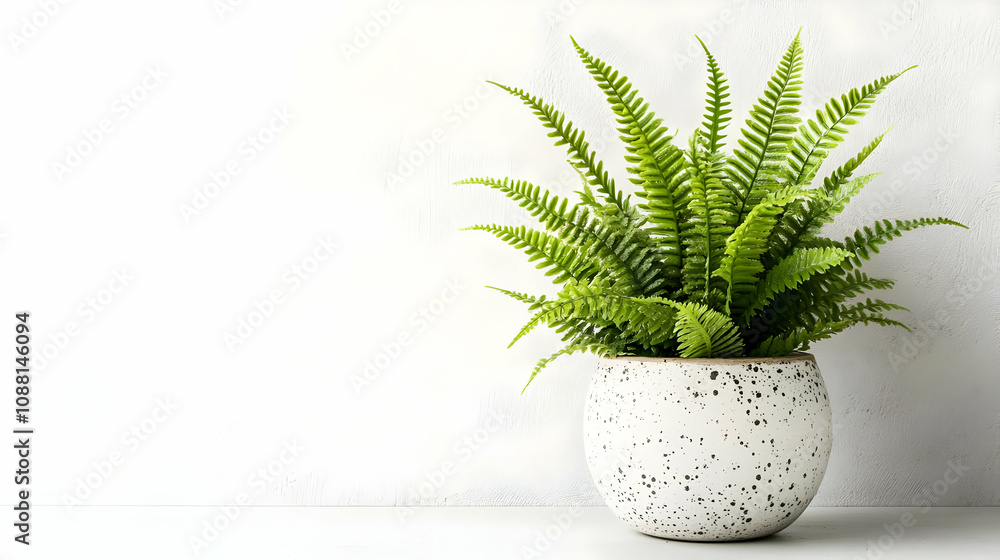 Lush Green Fern in Speckled Pot, Home Decor Illustration Lush Green Fern in Speckled Pot, Home Decor Illustration