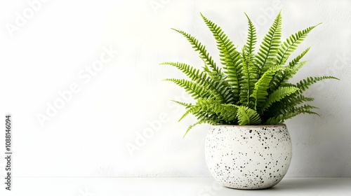 Lush Green Fern in Speckled Pot, Home Decor Illustration