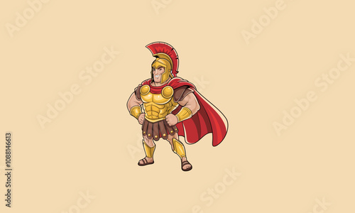 Cartoon Roman soldier in armor with red cape and helmet