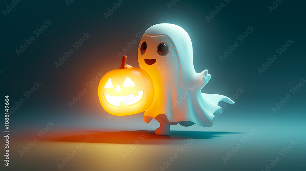 Character Cute Ghost Carrying pumpkin 3D Character Cute Ghost Carrying pumpkin 3D
