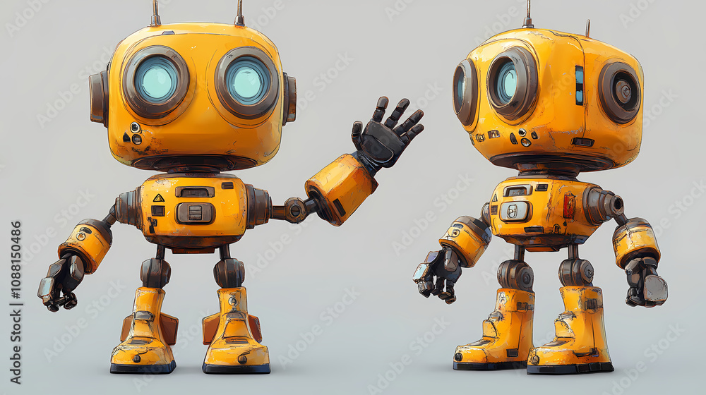 A cheerful yellow robot waving, showcasing a playful design. Playful Toy Robots. Illustration A cheerful yellow robot waving, showcasing a playful design. Playful Toy Robots. Illustration