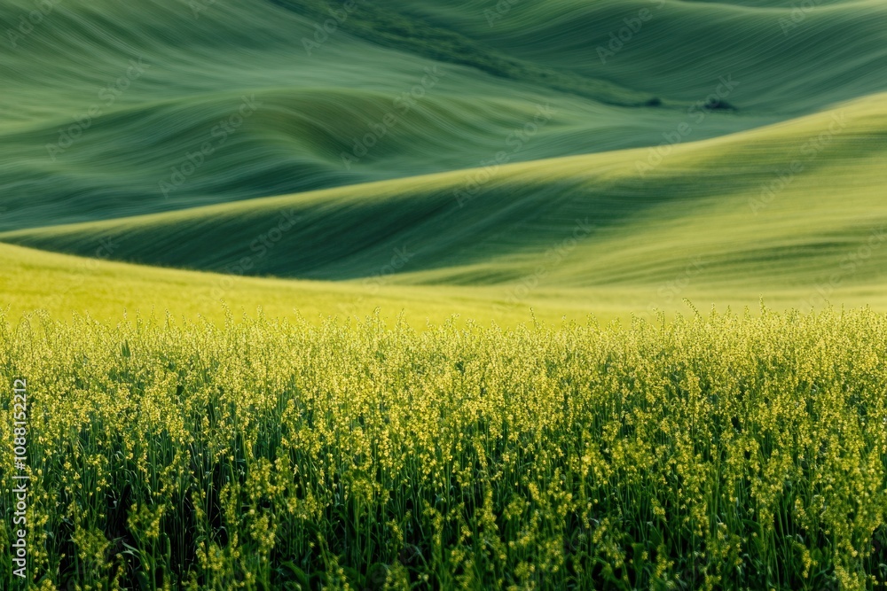 A vibrant green meadow displays tall grasses and healthy soybean plants swaying gently in the countryside breeze during daylight. Generative AI A vibrant green meadow displays tall grasses and healthy soybean plants swaying gently in the countryside breeze during daylight. Generative AI