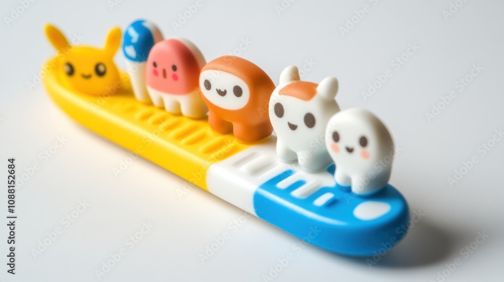 Obraz premium Cute Characters on a Toothbrush