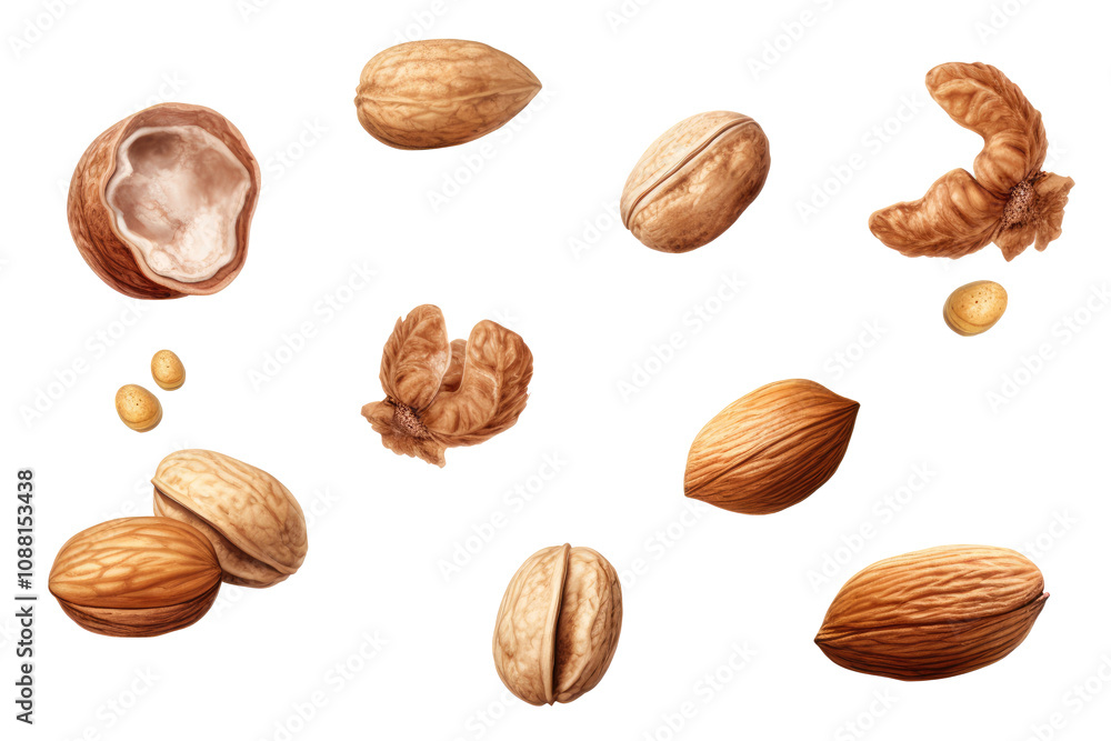 flying nuts on transparent background flying nuts on transparent background