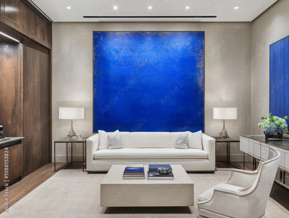 Modern Living Room Design With Large Blue Artwork Modern Living Room Design With Large Blue Artwork
