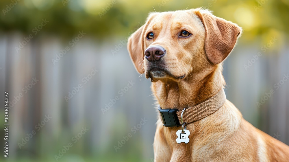 Dog Emigration, Travel Concept Golden Dog with GPS Tracker on Collar: A Smart Pet Accessory for Safety and Outdoor Adventures, Providing Peace of Mind for Pet Owners and Their Beloved Companions Dog Emigration, Travel Concept Golden Dog with GPS Tracker on Collar: A Smart Pet Accessory for Safety and Outdoor Adventures, Providing Peace of Mind for Pet Owners and Their Beloved Companions
