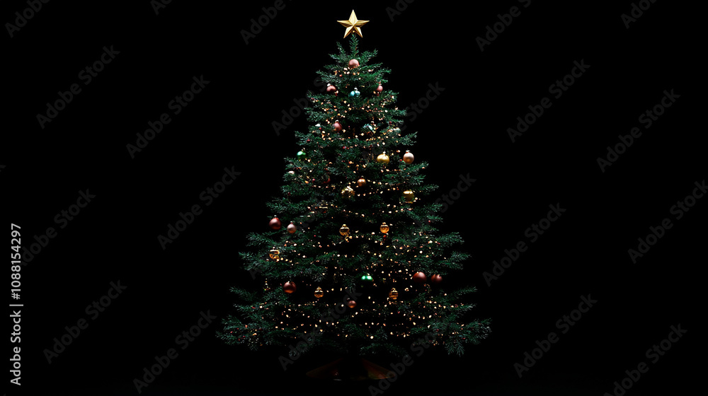 A Christmas tree illuminated against a black backdrop A Christmas tree illuminated against a black backdrop