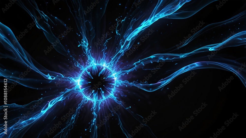 Abstract glowing blue plasma on black background. Fusion concept Abstract glowing blue plasma on black background. Fusion concept