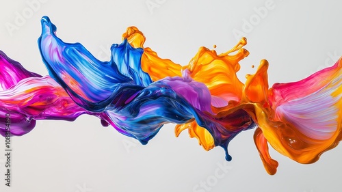 High-Speed Dynamic Splash of Colorful Paints Flowing in Midair Captured at 3x Enhanced Resolution, Showcasing Captivating Swirls and Vibrant Hues