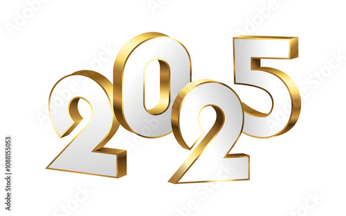 3D golden 2025 new year design template illustration on transparent background