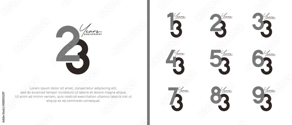 set of anniversary logo flat black color on white background for celebration moment set of anniversary logo flat black color on white background for celebration moment