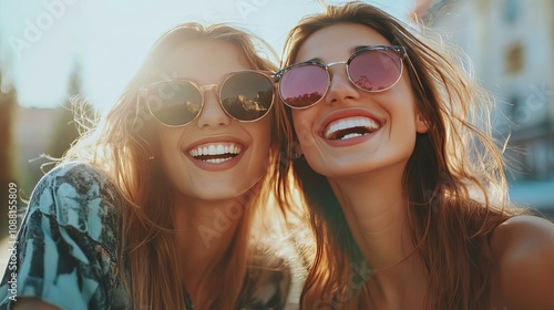 Capturing Joyful Moments: Two Friends Enjoying a Sunny Day Together