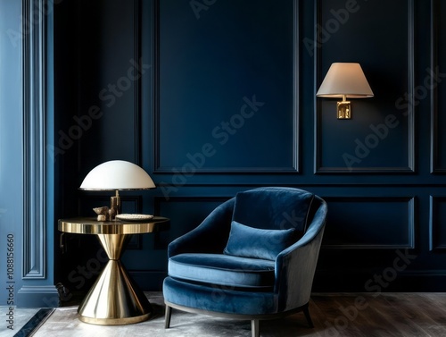 Elegant Blue Velvet Armchai...