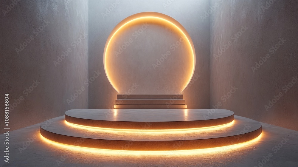 3D Rendered Podium with Geometric Light Pattern 3D Rendered Podium with Geometric Light Pattern