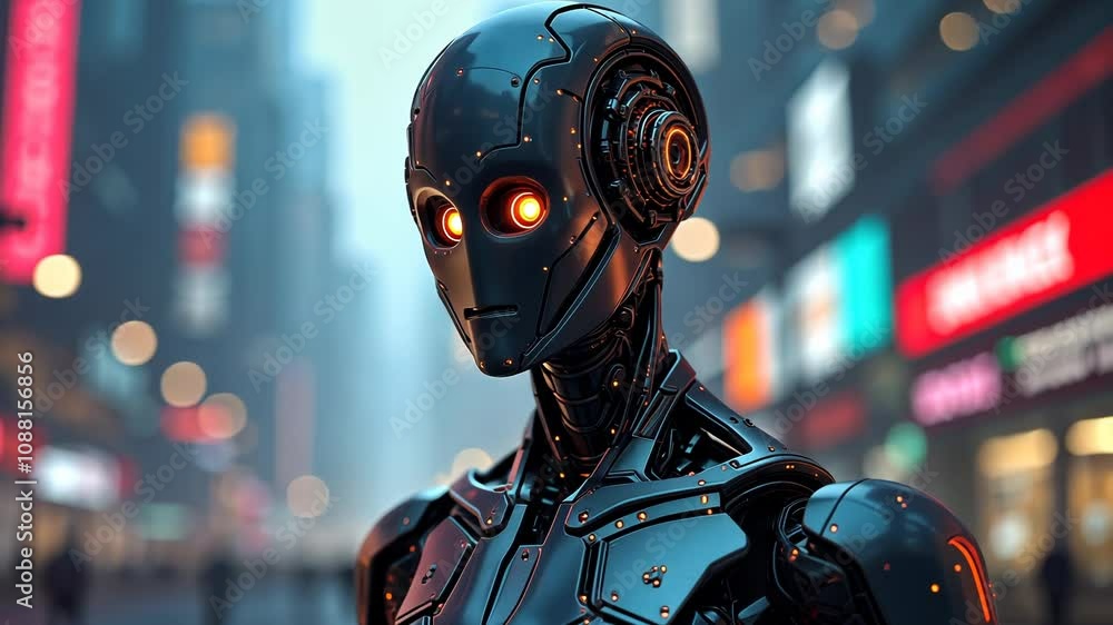 Cyberpunk Cityscape: A Futuristic Robot in Neon Lights Cyberpunk Cityscape: A Futuristic Robot in Neon Lights