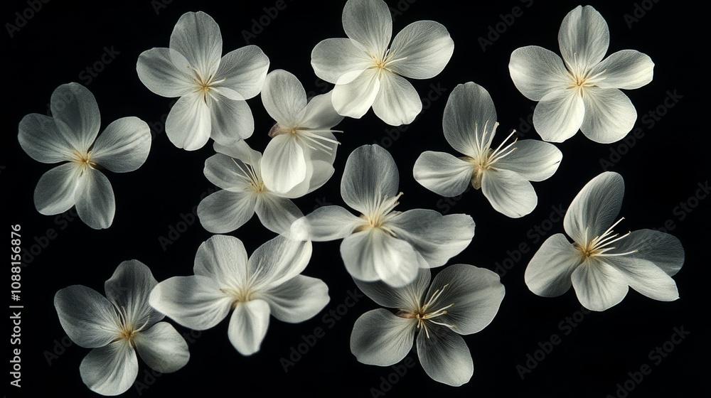 54.A captivating illustration of many white flowers, all perfectly arranged against a solid black background. The bright, clean petals of the flowers glow softly, creating a striking juxtaposition 54.A captivating illustration of many white flowers, all perfectly arranged against a solid black background. The bright, clean petals of the flowers glow softly, creating a striking juxtaposition