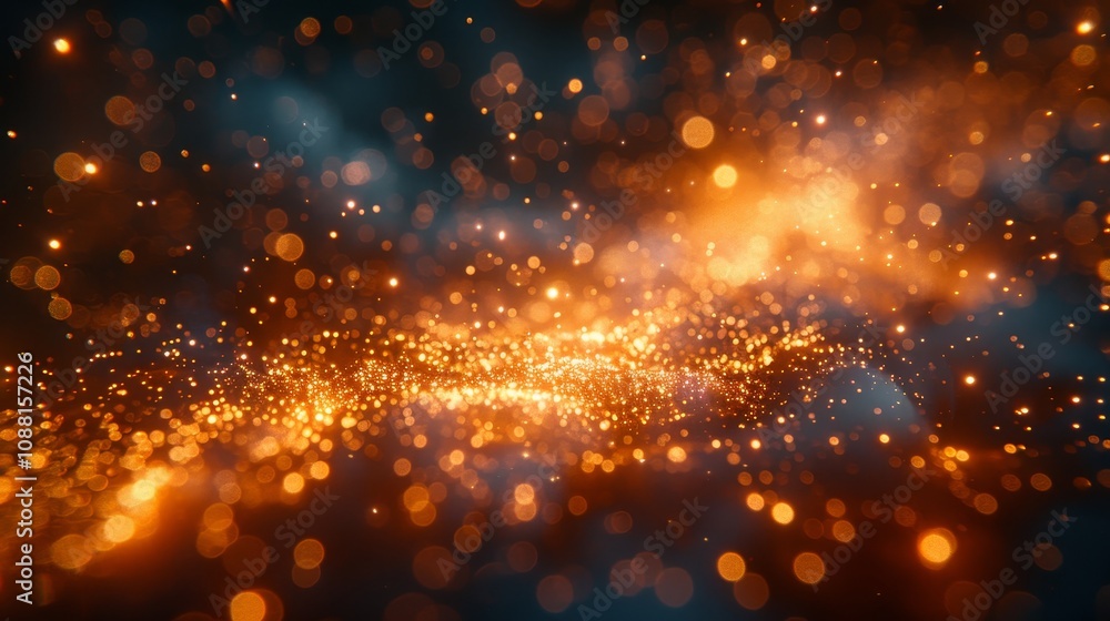 Obraz premium Golden Sparkles And Abstract Lights On Black Background. Defocused Festive Abstract Background