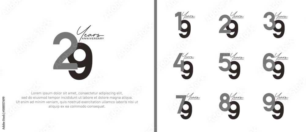 set of anniversary logo flat black color on white background for celebration moment set of anniversary logo flat black color on white background for celebration moment