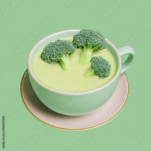 broccoli dup in a bowl on green baground photo