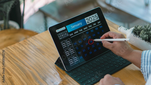 concept of 2025 a calendar used for planning and activities, events, and schedules. includes dates, reminders, deadlines, and strategies for marketing, meetings, future trends for targets and vision.